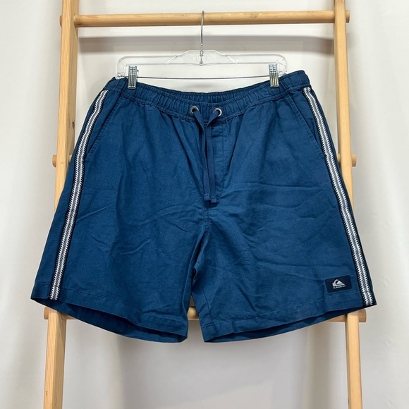 QUICKSILVER men's Navy cotton elastic waist swim trunks w/ side stripe size L - Picture 3 of 12